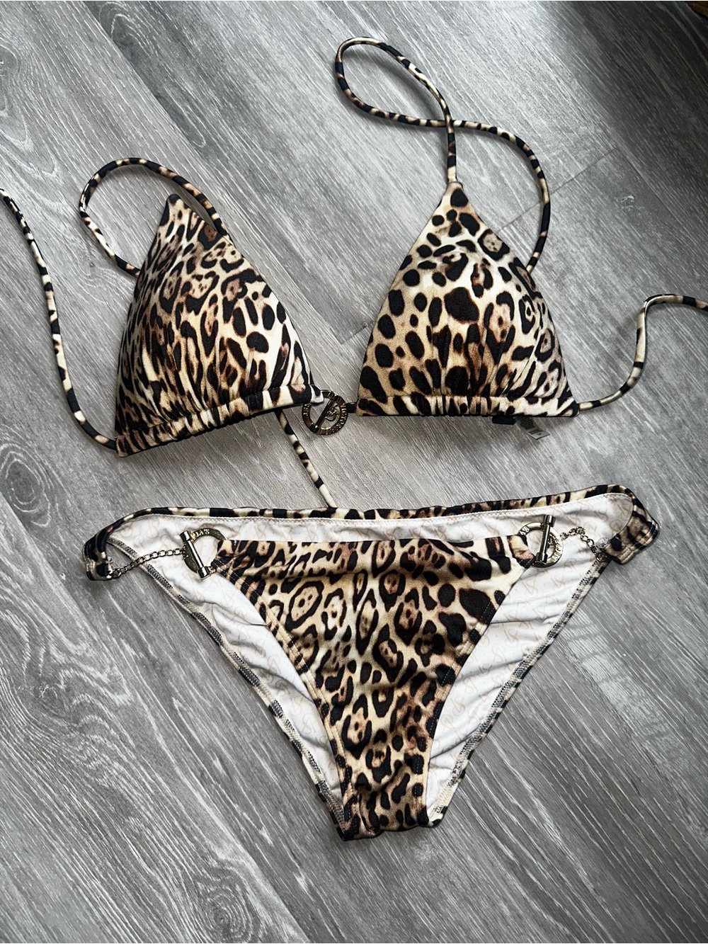 Victoria's Secret Leopard Print Triangle Bikini in Brown and Black
